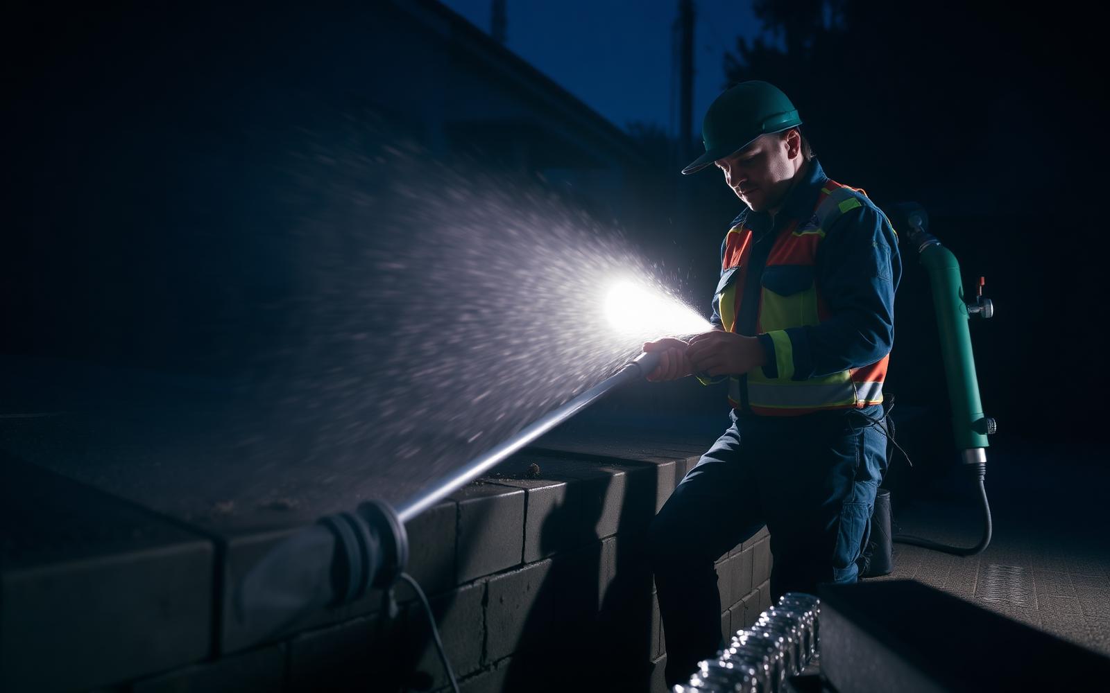 Técnico da AltoMax Desentupidora usando equipamento de desentupimento